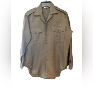 Military Army Green Outdoor Camping Wool Blend Heavy Long Sleeve Collar Shirt